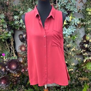 Lush Sleeveless Button Down Polo Top